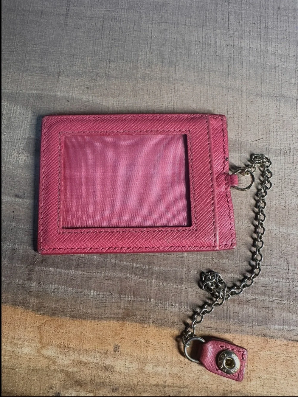 Prada Hot Pink Saffiano Leather Card Holder with Chain Keyring Made in Italy